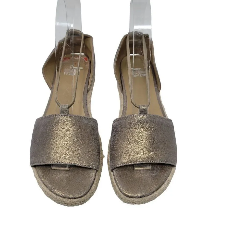 Eileen Fisher Shoes Mews Leather Slip-On Espadrilles Peep Toe Metallic Gold‎ 6.5